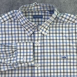 Fish Hippie Shirt Medium Tailored Fit Blue Gray Check Long Sleeve Button Down